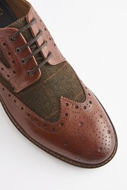 Tan Brown Leather Tweed Detail Brogues - Image 5 of 6