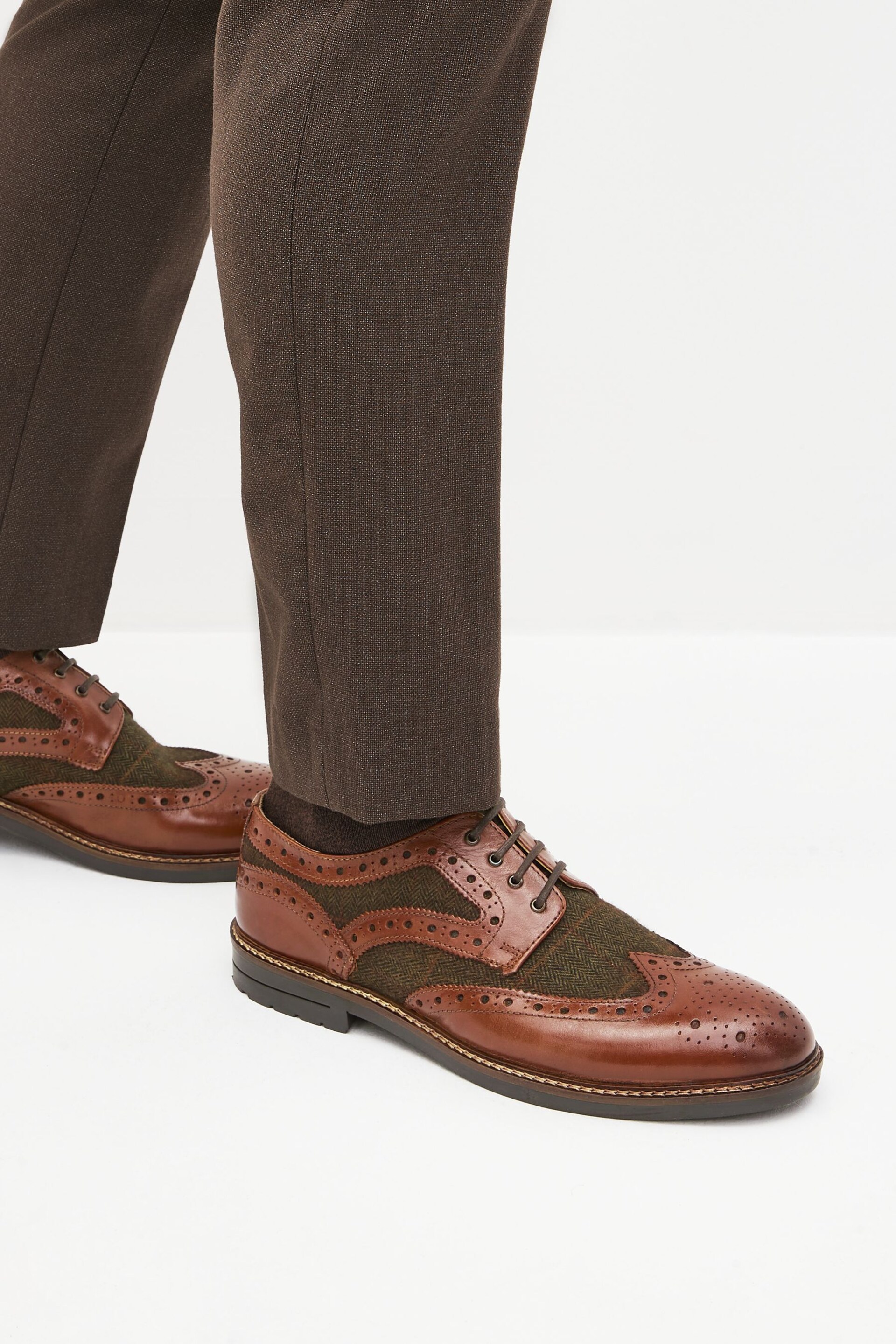 Tan Brown Leather Tweed Detail Brogues - Image 6 of 6