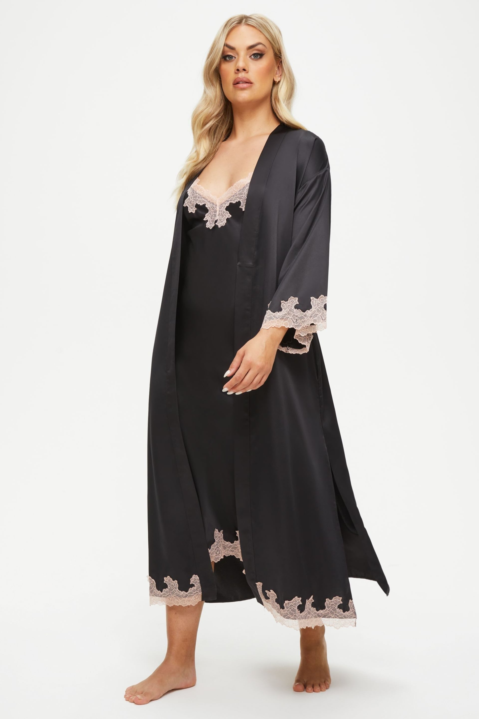 Ann Summers Black Satin Sorella Maxi Robe Dressing Gown - Image 1 of 5