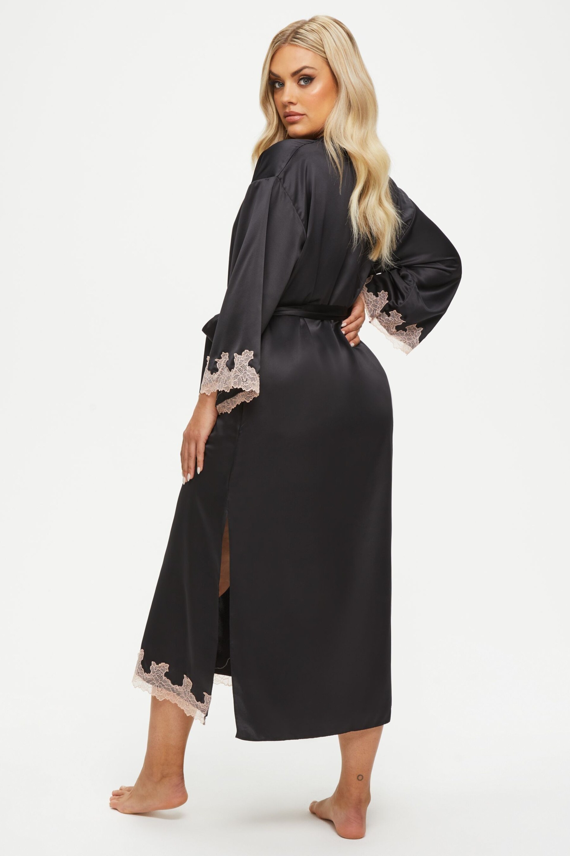Ann Summers Black Satin Sorella Maxi Robe Dressing Gown - Image 3 of 5