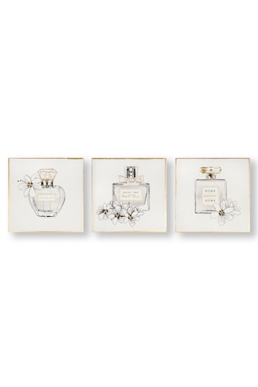 Art For The Home Set of 3 White Perfume Bottle Canvases