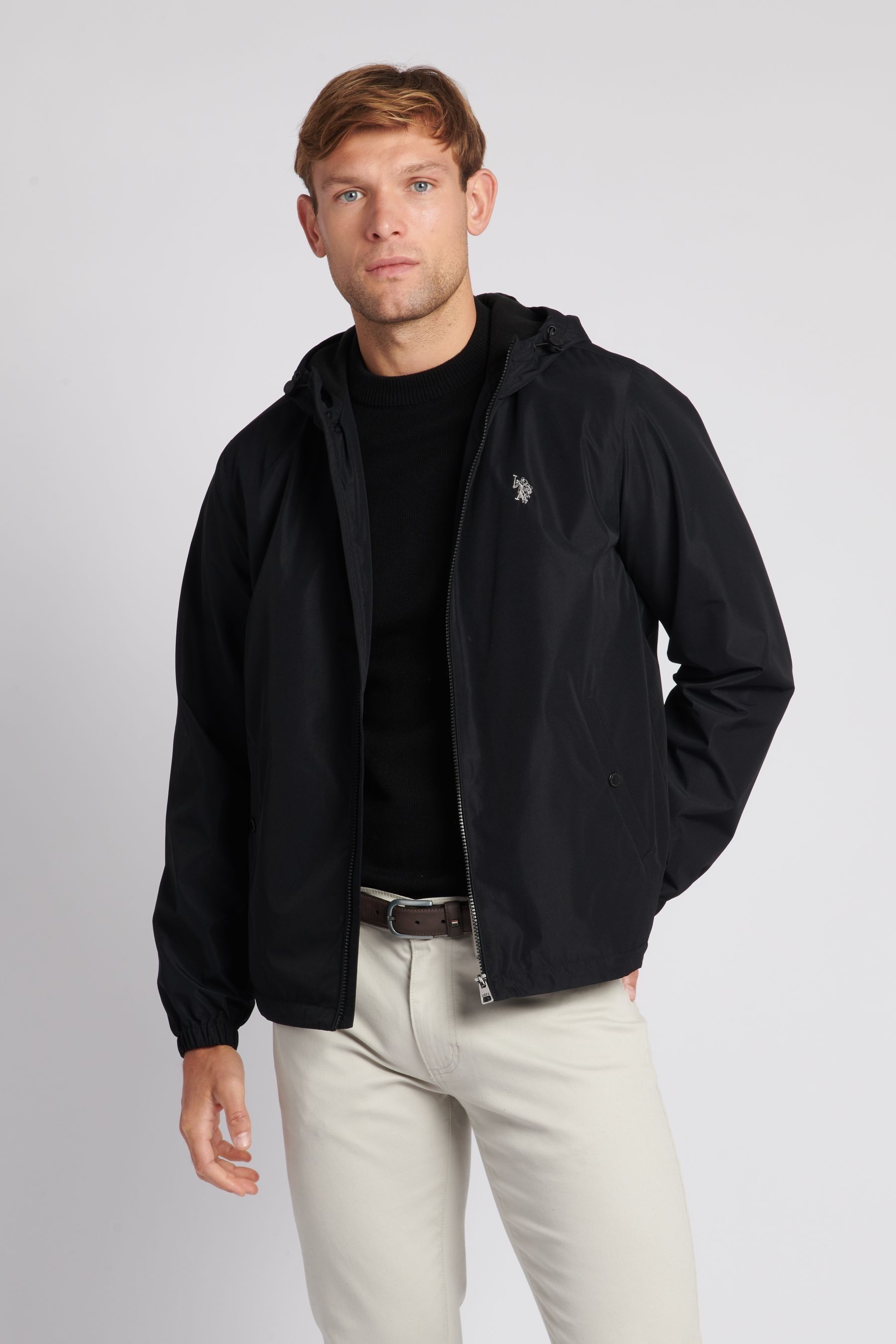 U.S. Polo Assn. Black Zip Through Mens Hooded Coat
