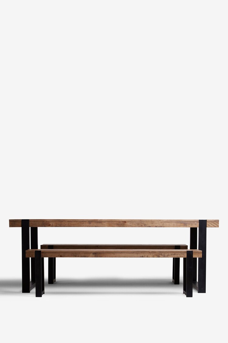Natural and Black Jefferson Pine 8 Seater Bench Dining Table and Bench Set - Image 5 of 7