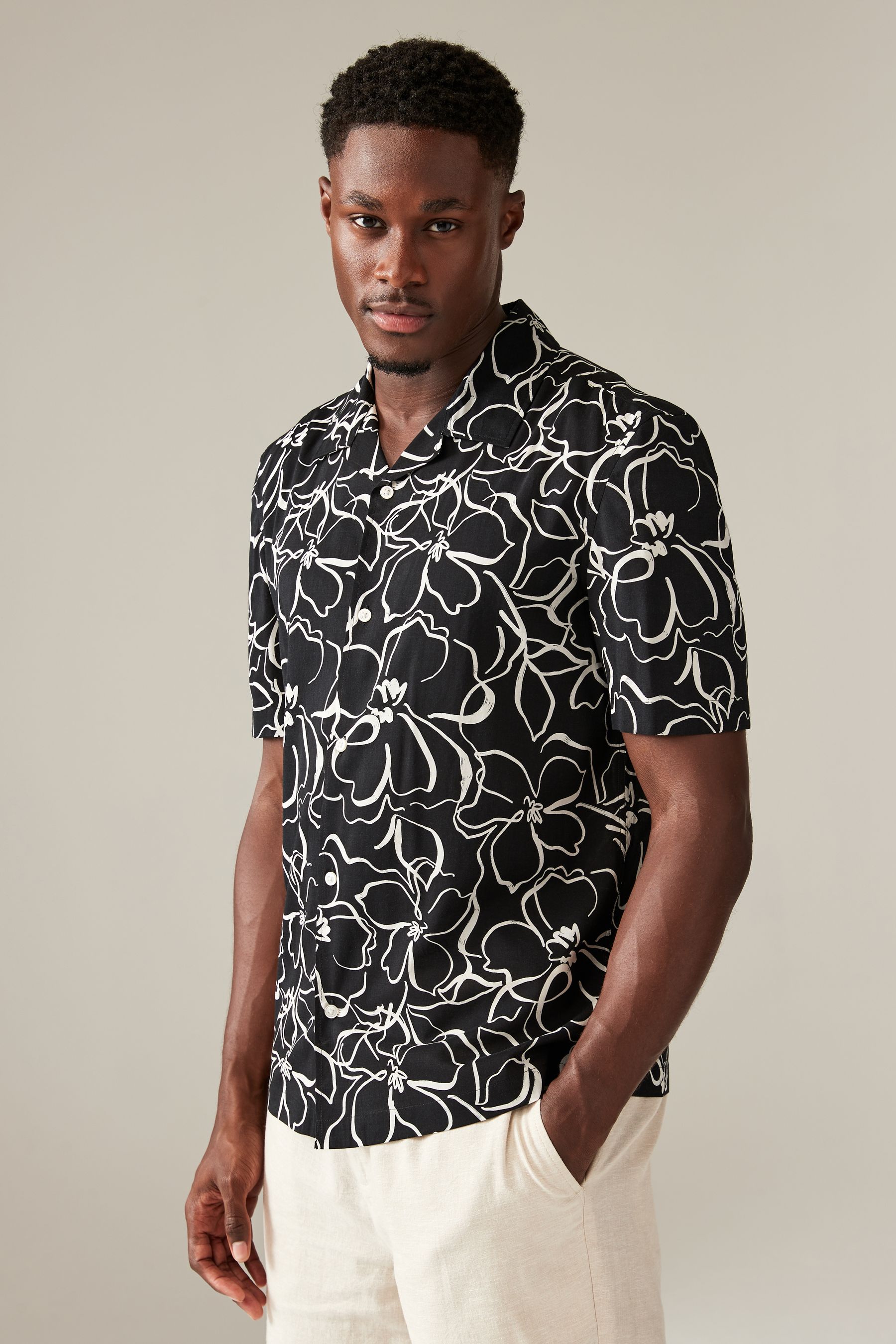 Black and white floral mens shirt cheap