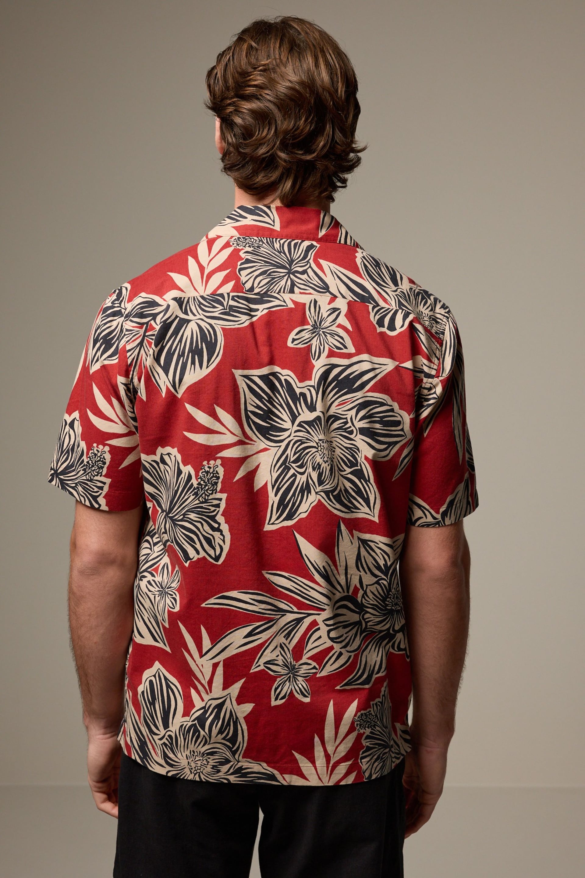 Red Short Sleeve Floral Print Shirt - Image 4 of 8