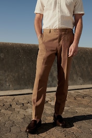 Rust Brown Linen Tailored Fit Suit: Trousers - Image 1 of 8