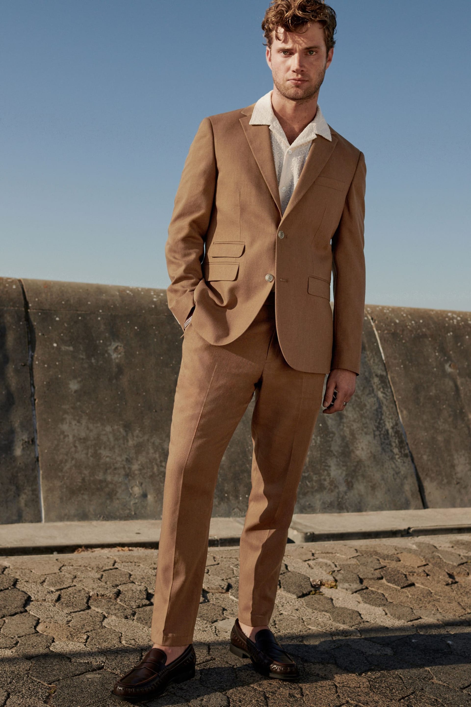 Rust Brown Linen Tailored Fit Suit: Trousers - Image 2 of 8