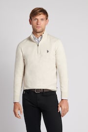 U.S. Polo Assn. Mens Grey Funnel Neck Quarter Zip Knit Sweatshirt - Image 1 of 8