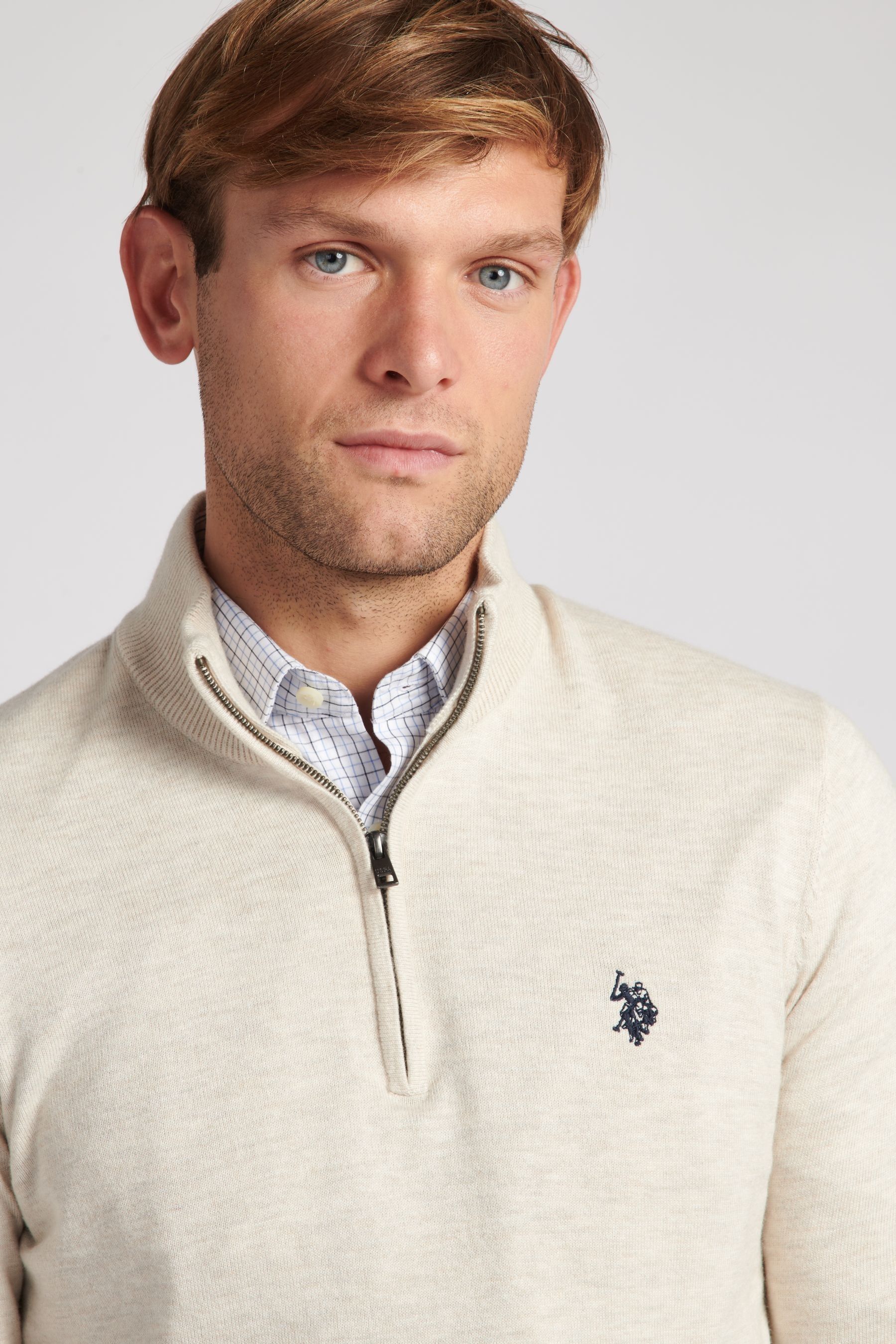 Buy U.S. Polo Assn. Cream Mens Funnel Neck Quarter Zip Knit Jumper from the Next UK online shop