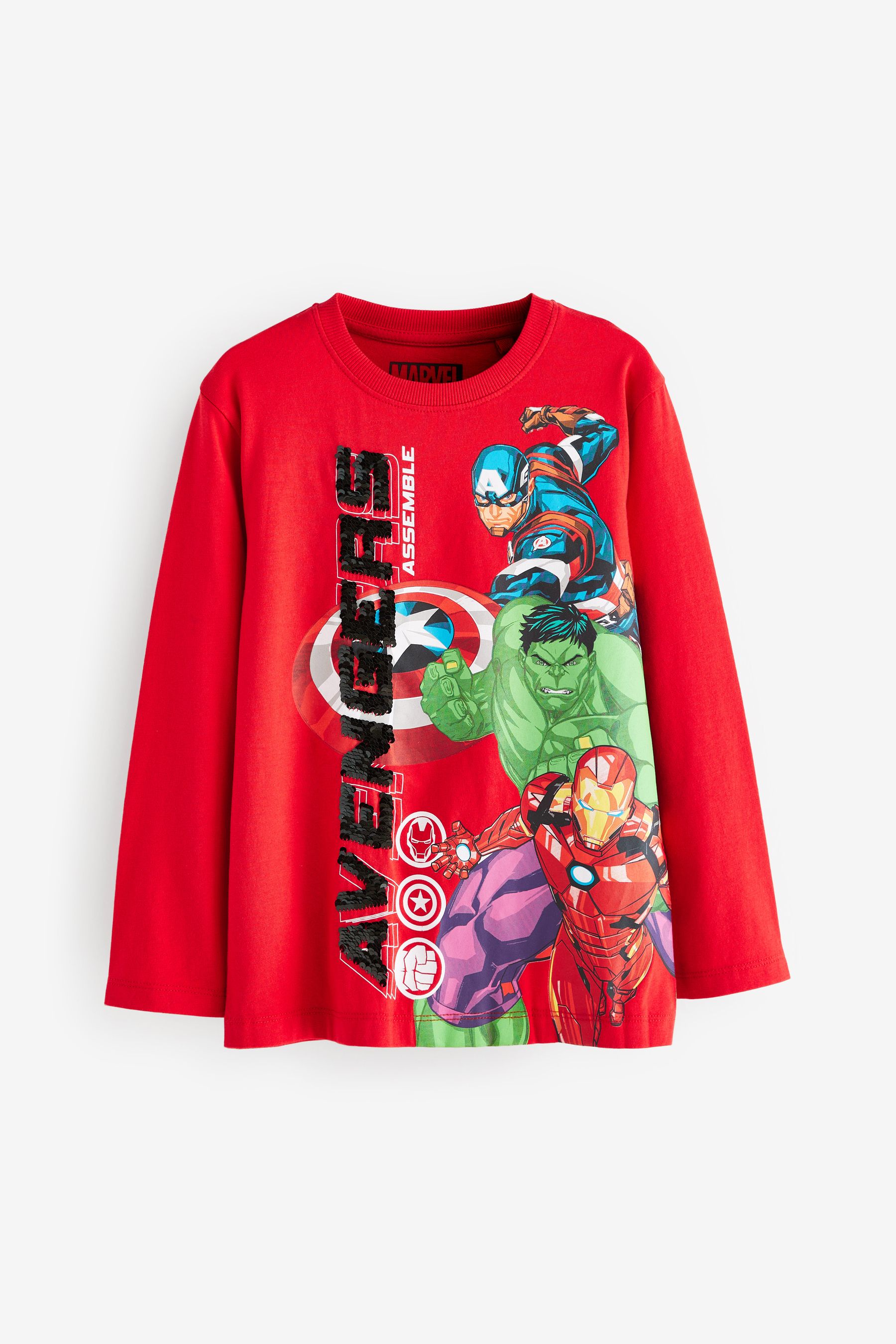 Marvel Avengers Red Long Sleeve Flippy Sequin License T Shirt 3 16yrs