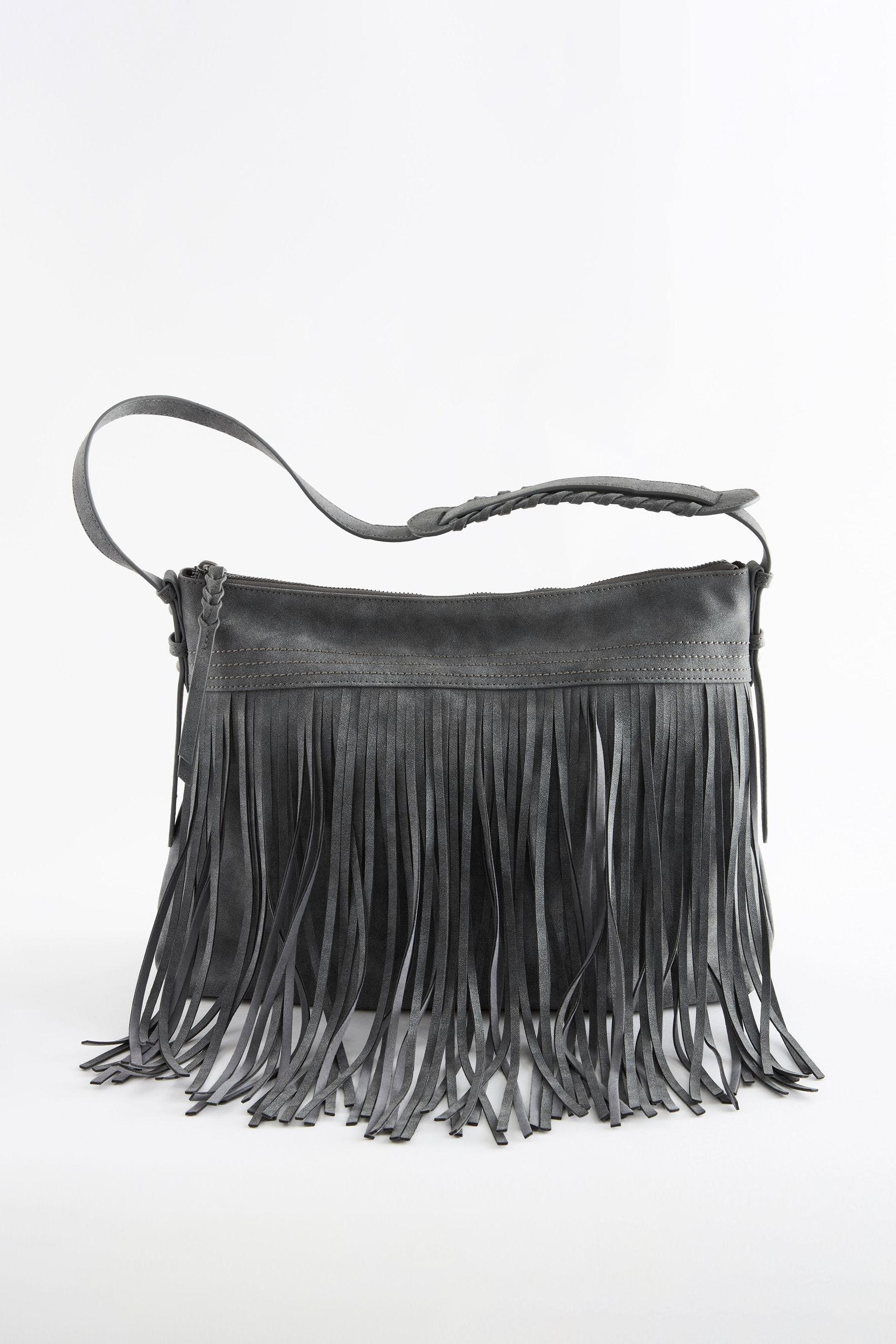 Grey fringe bag outlet