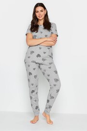 Long Tall Sally Grey Animal Heart Print Pyjama Set - Image 1 of 4