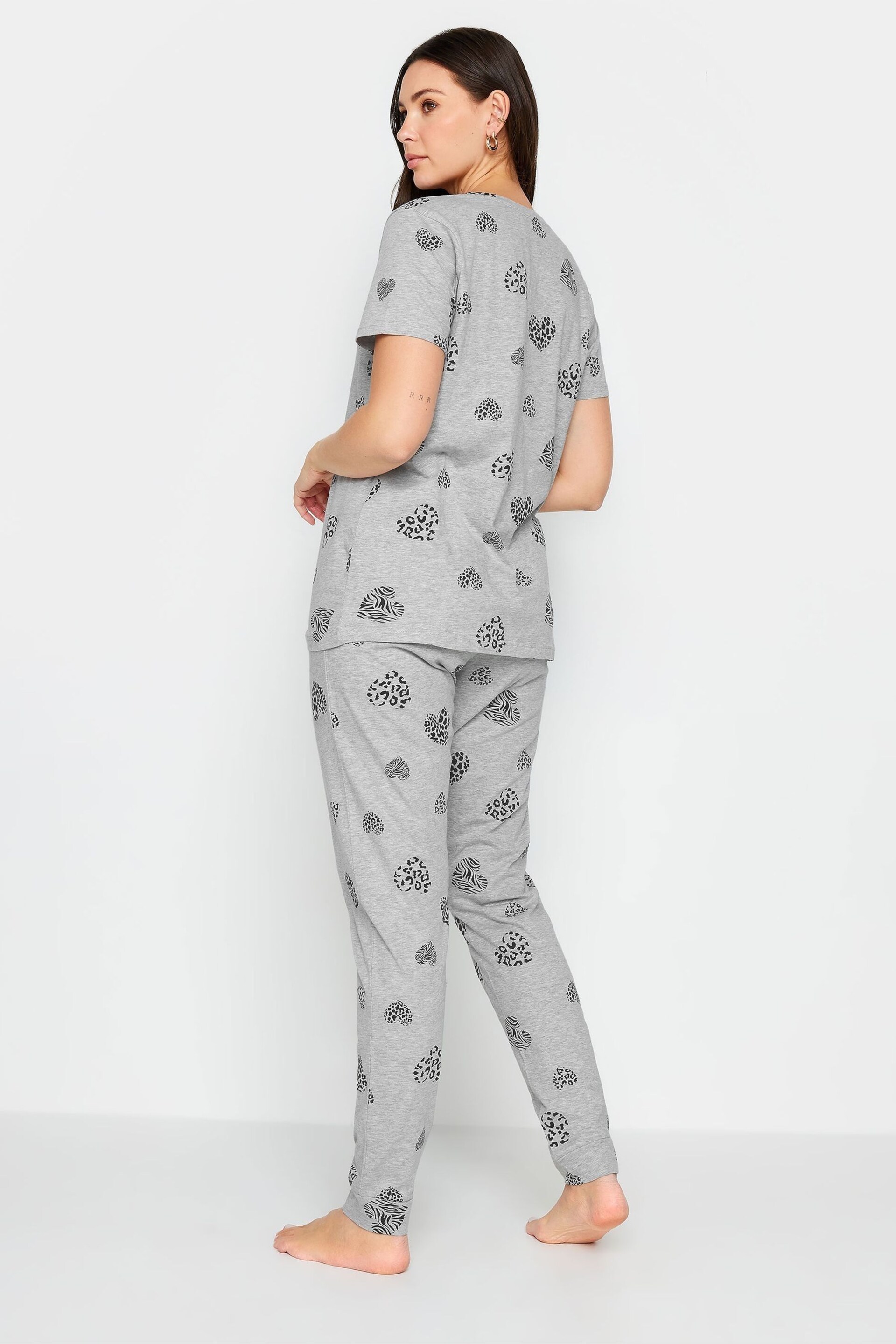 Long Tall Sally Grey Animal Heart Print Pyjama Set - Image 2 of 4