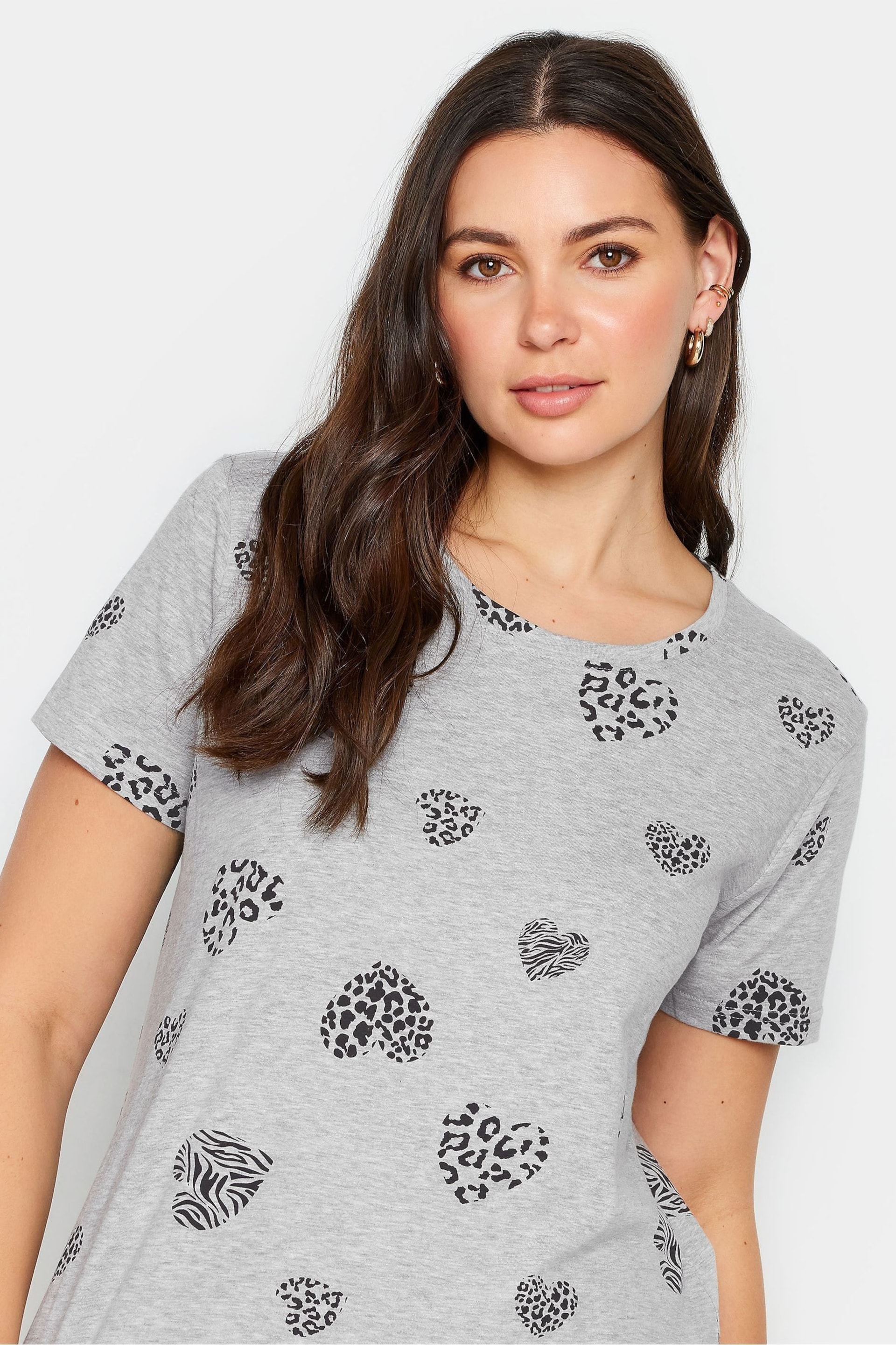 Long Tall Sally Grey Animal Heart Print Pyjama Set - Image 4 of 4