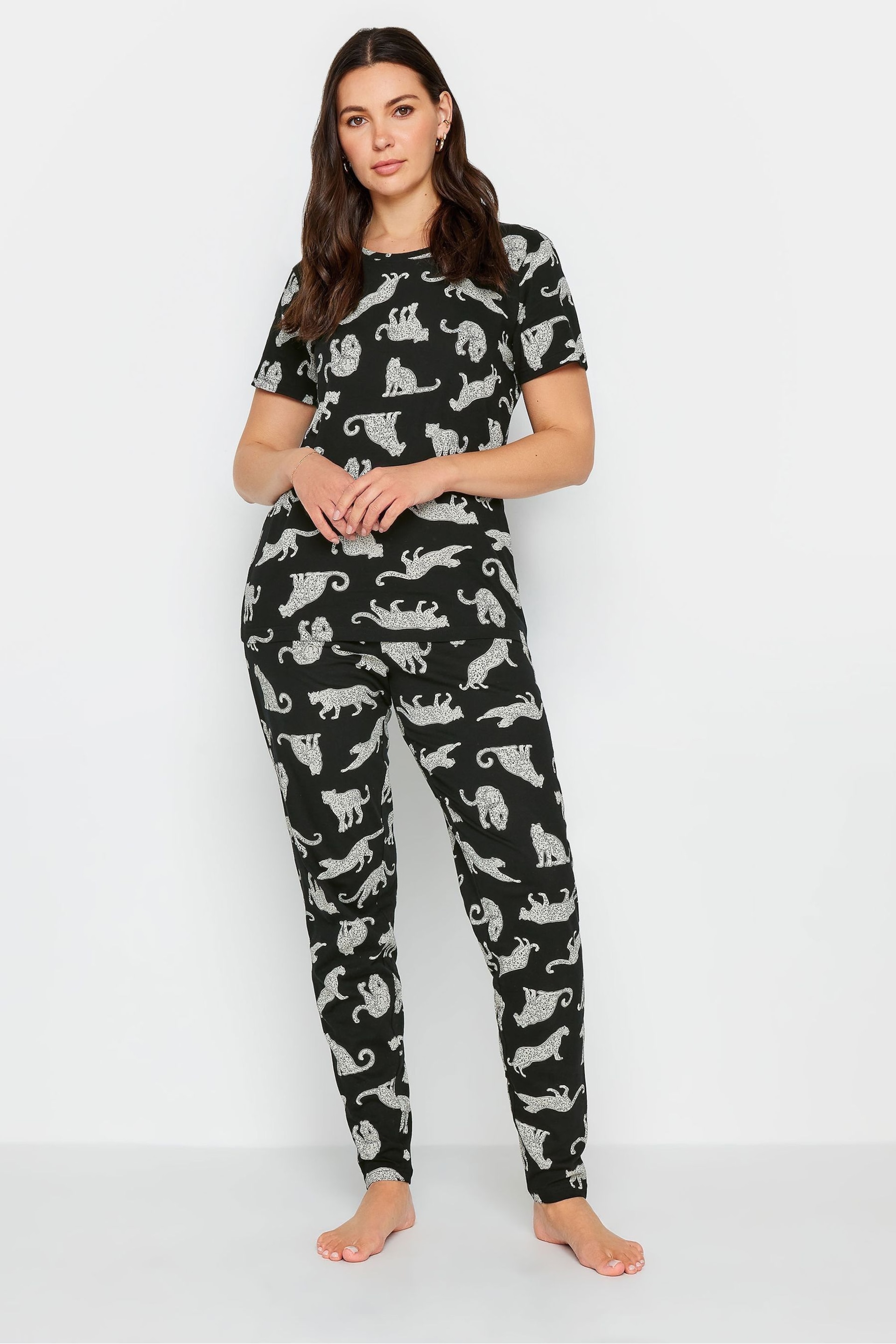Long Tall Sally Black Animal Print Tapered Leg Pyjama Set - Image 1 of 5
