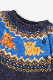 JoJo Maman Bébé Navy Blue Highland Cow Fair Isle Jumper - Image 2 of 2