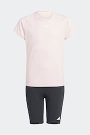 adidas Pink/Black Sportswear Train Essentials Kids T-Shirt And Shorts Set - Image 1 of 6
