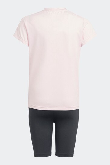 adidas Pink/Black Sportswear Train Essentials Kids T-Shirt And Shorts Set