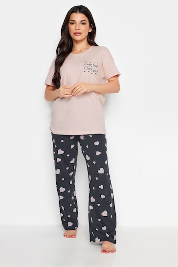 PixieGirl Petite Pink Heart Print Wide Leg Pyjama Set