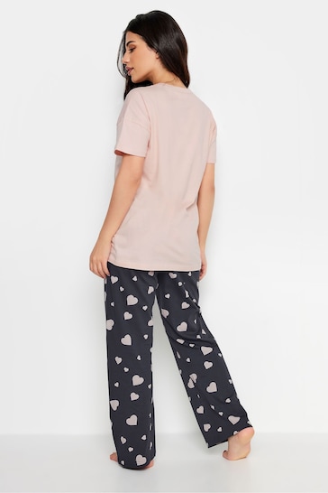 PixieGirl Petite Pink Heart Print Wide Leg Pyjama Set