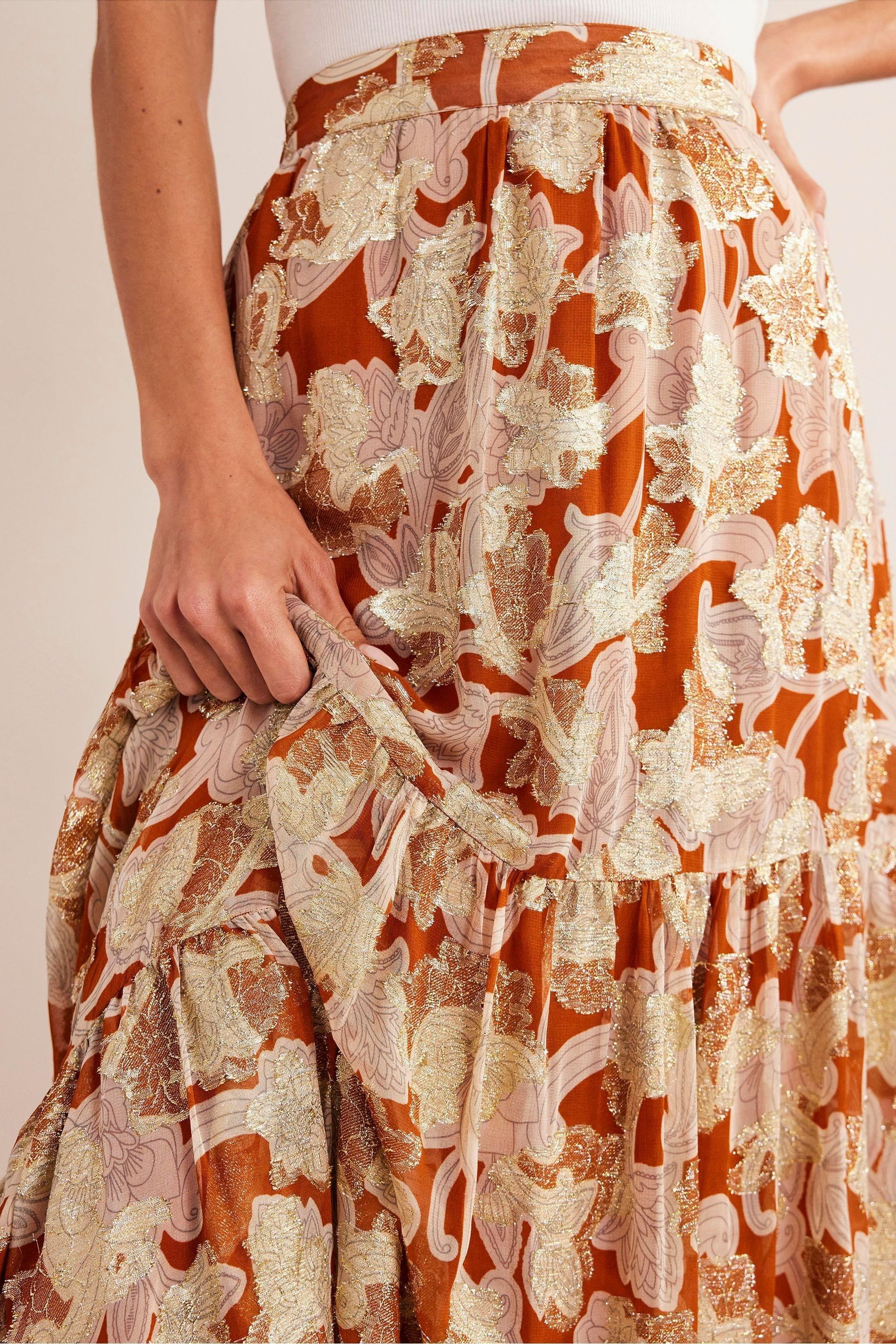 Turmeric Organically Grown Linen Tiered Maxi Skirt  Skirts  Country Road