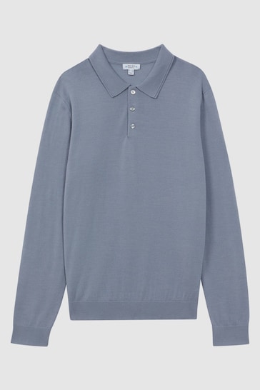 Reiss Porcelain Blue Trafford Merino Wool Polo Shirt