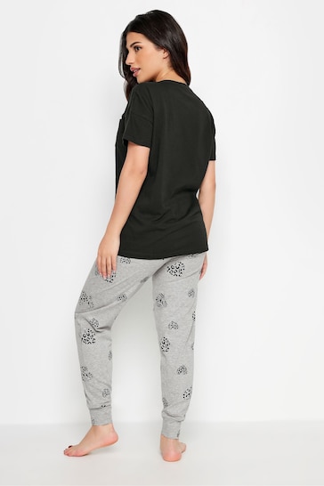 PixieGirl Petite Black Leopard Heart Print Pyjama Set