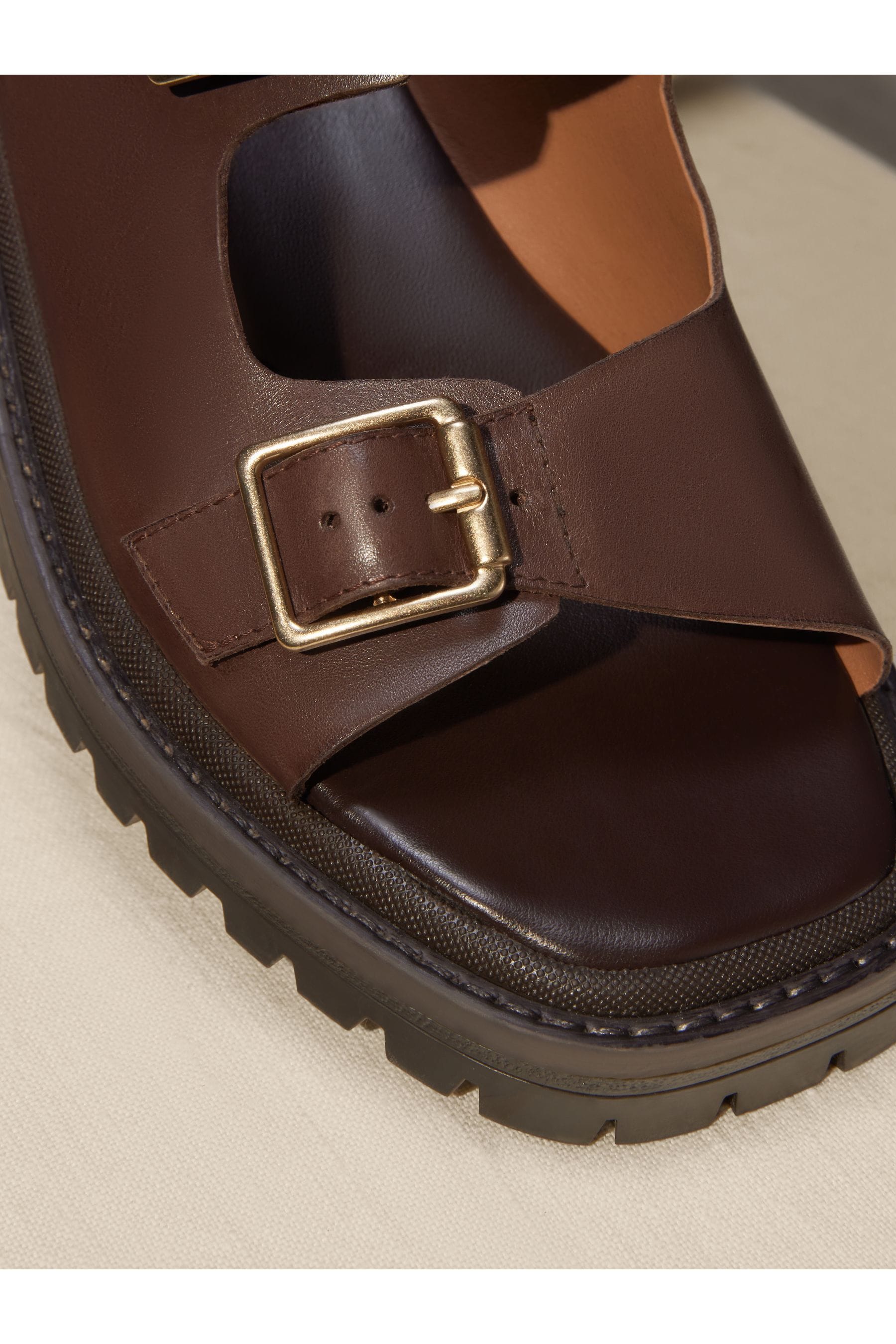 Buy Chocolate Brown Regular Wide Fit Premium Leather Chunky Cleated Sandals from Next United Arab Emirates