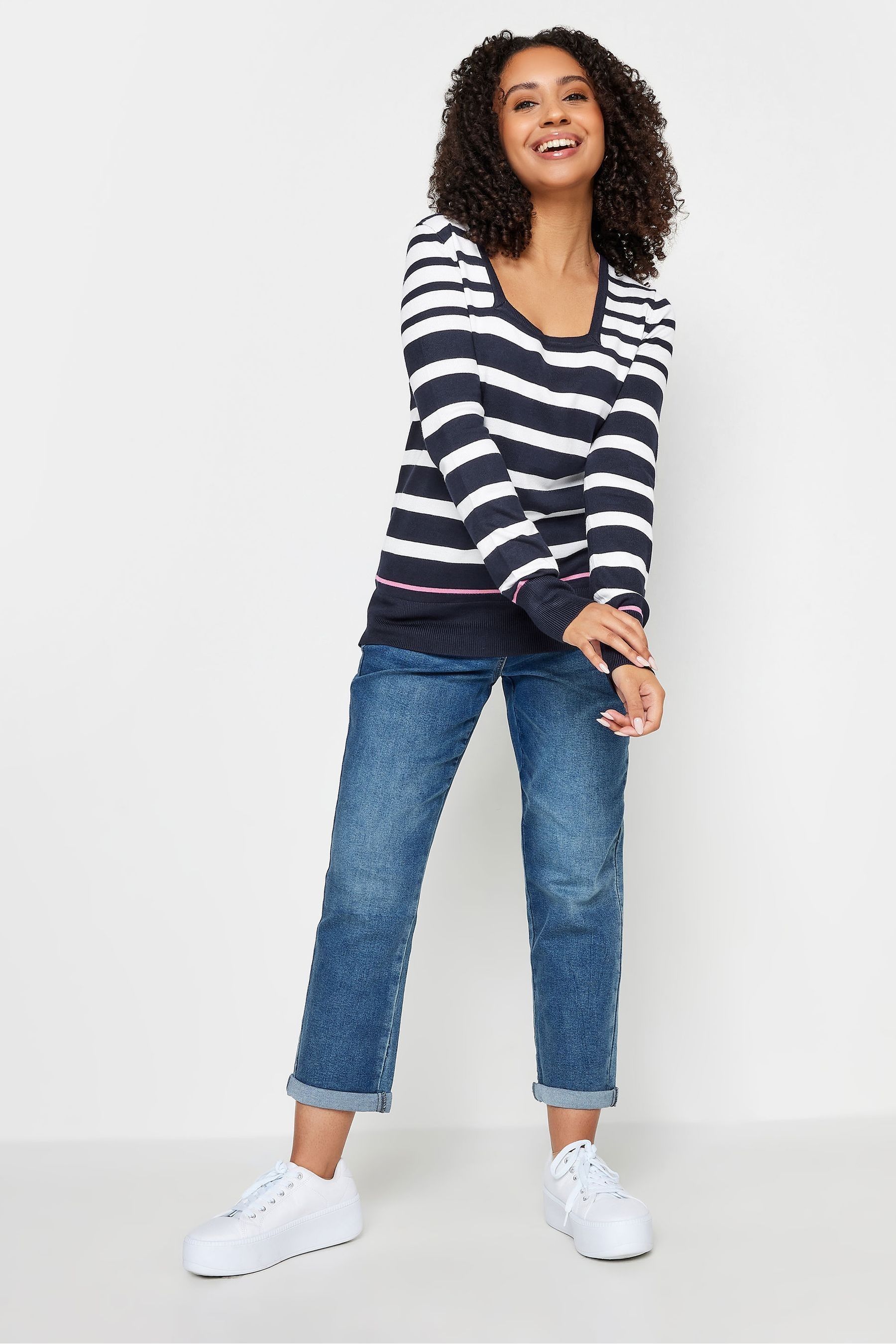 Buy M Co Navy Blue White Petite Petite Long Sleeve Stripe Jumper from Next Germany