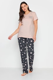 Long Tall Sally Pink Heart Print Wide Leg 100% Cotton Pyjama Set - Image 1 of 5