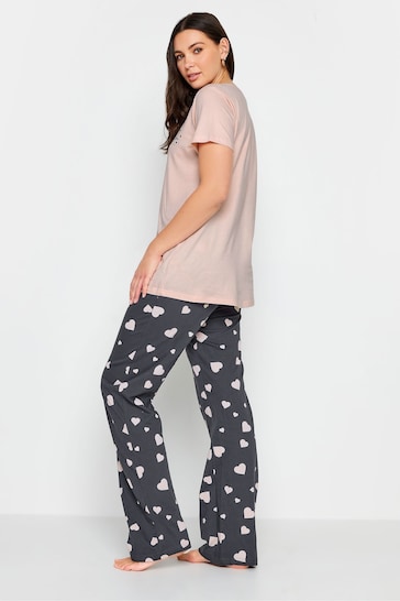 Long Tall Sally Pink Heart Print Wide Leg Pyjama Set