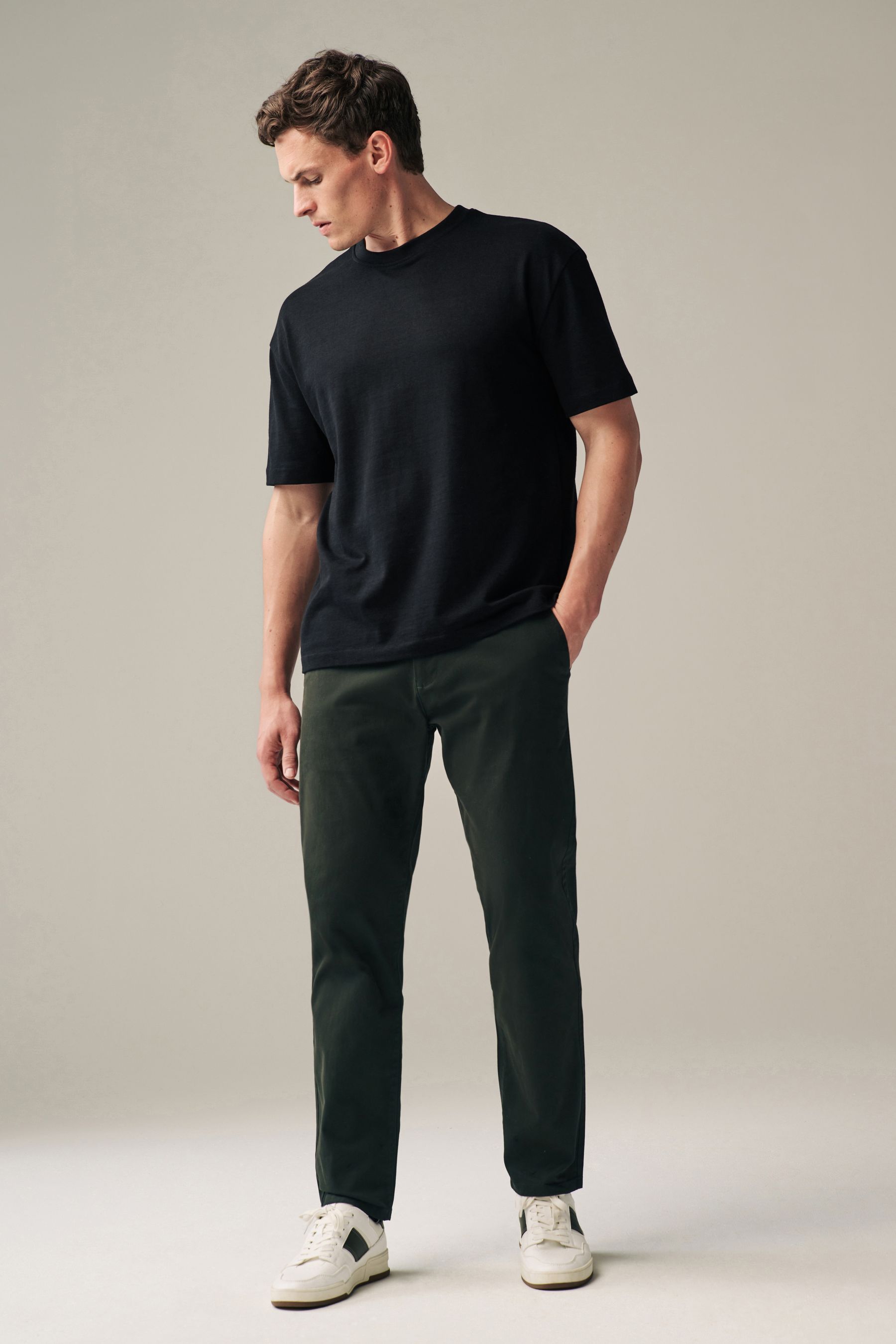 Dark Green Straight Stretch Chino Trousers
