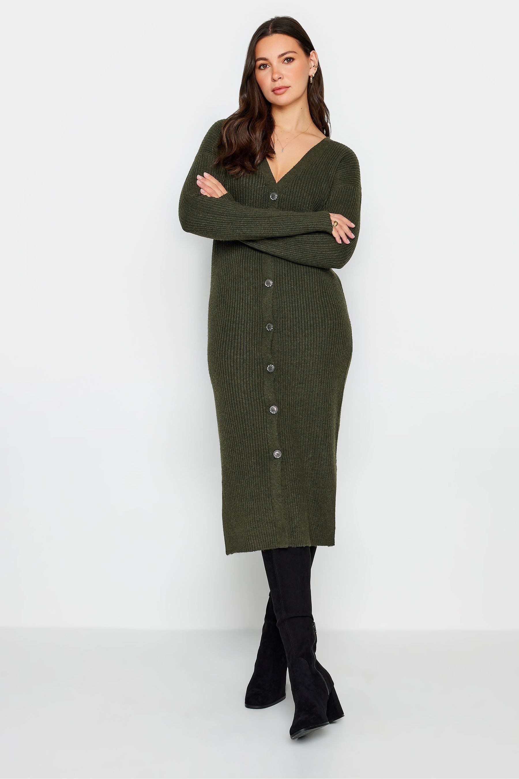 Buy Long Tall Sally Olive Green Ribbed Longline Cardigan from Next Oman