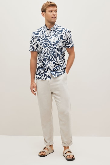 Navy/White Hawaiian Printed Short Sleeve Shirt
