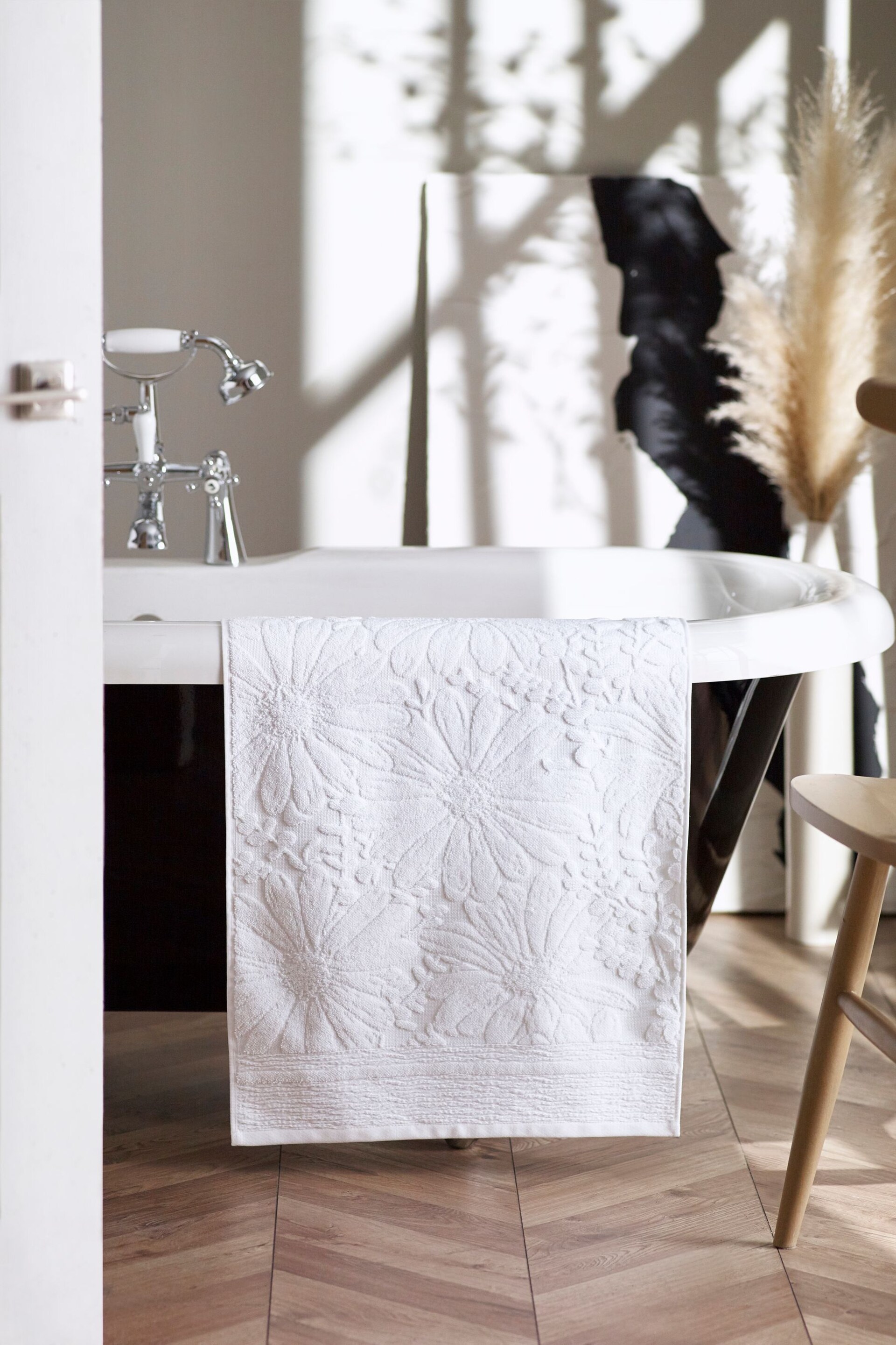 White Floral Towel 100% Cotton - Image 1 of 5