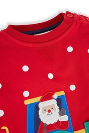 JoJo Maman Bébé Red Santa In A Tractor Appliqué Sweatshirt - Image 4 of 5
