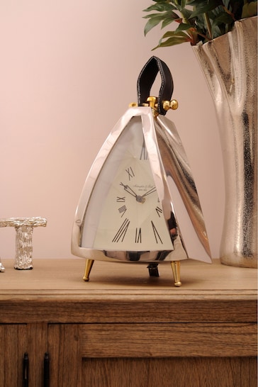 Libra Interiors Silver Isoscles Curved Front Mantel Clock