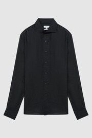 Reiss Black Rex Linen Cutaway Collar Shirt - Image 2 of 5