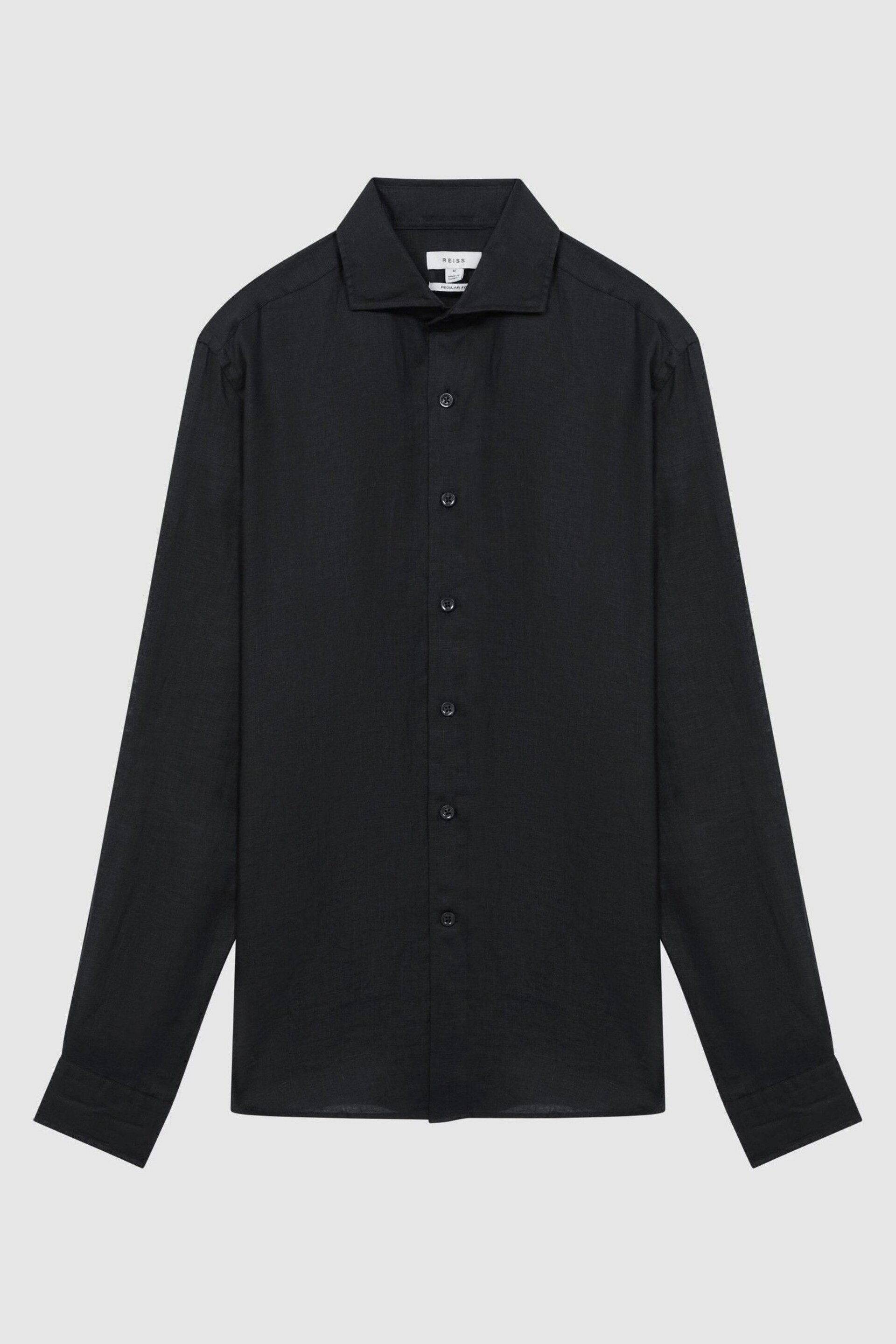 Reiss Black Rex Linen Cutaway Collar Shirt - Image 2 of 5