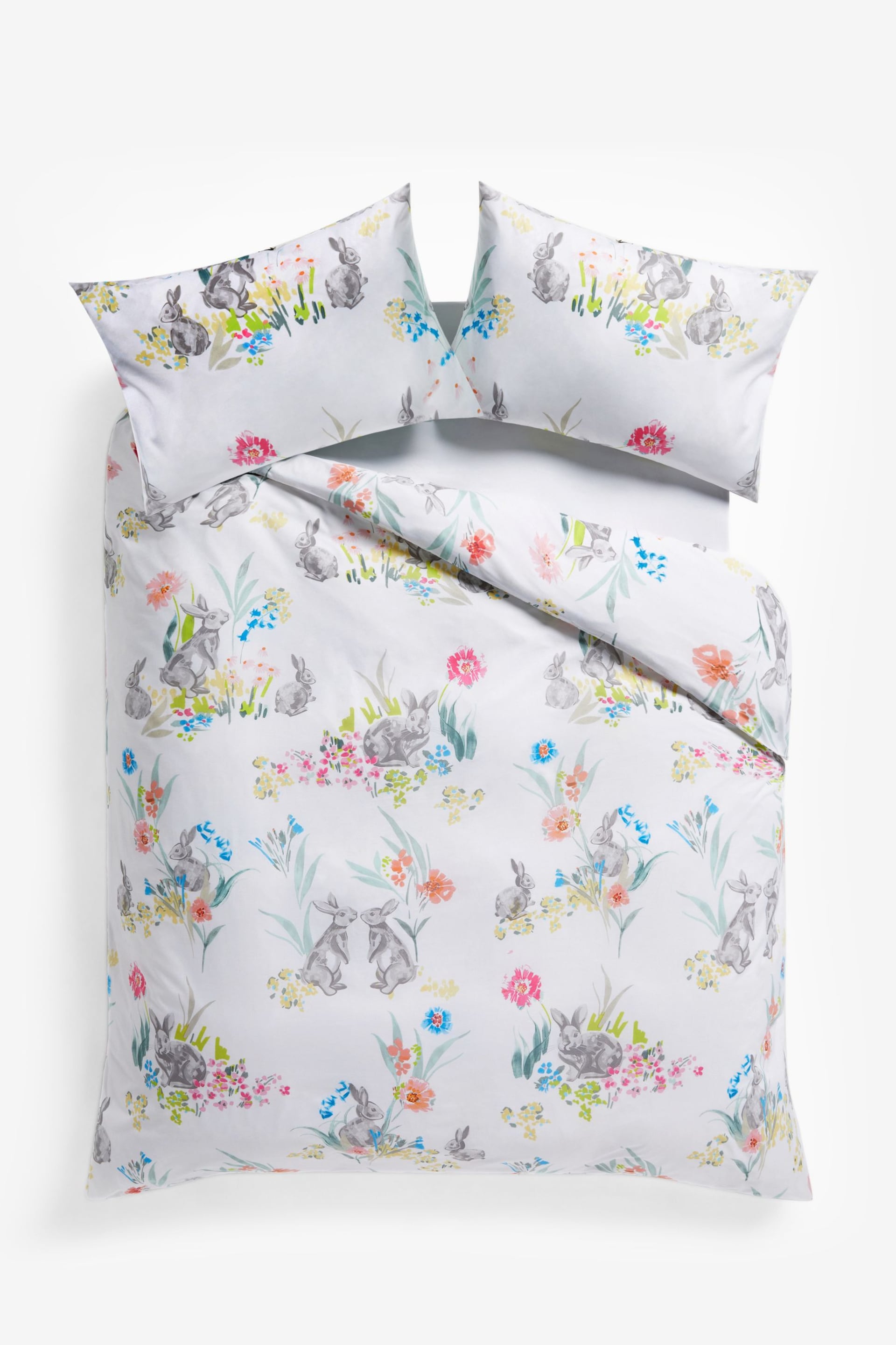 White Cotton Rich Bunny Reversible Duvet Cover and Pillowcase Set - Image 3 of 4
