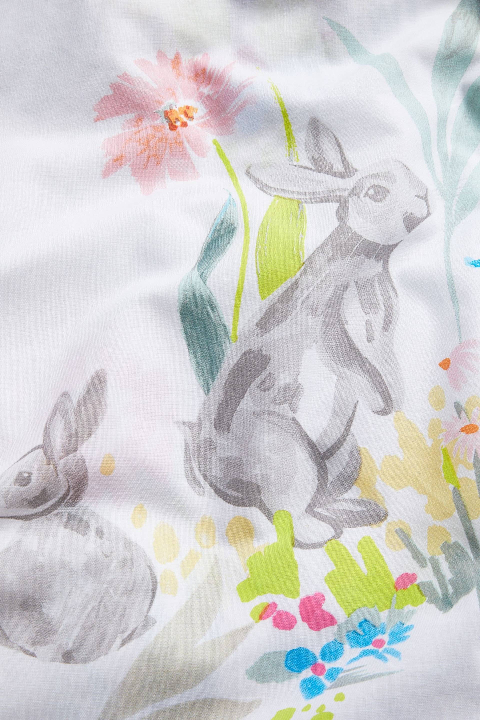 White Cotton Rich Bunny Reversible Duvet Cover and Pillowcase Set - Image 4 of 4