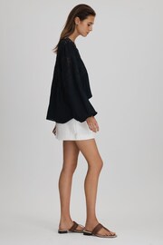Reiss Navy Noa Lace Cut-Out Blouse - Image 3 of 7