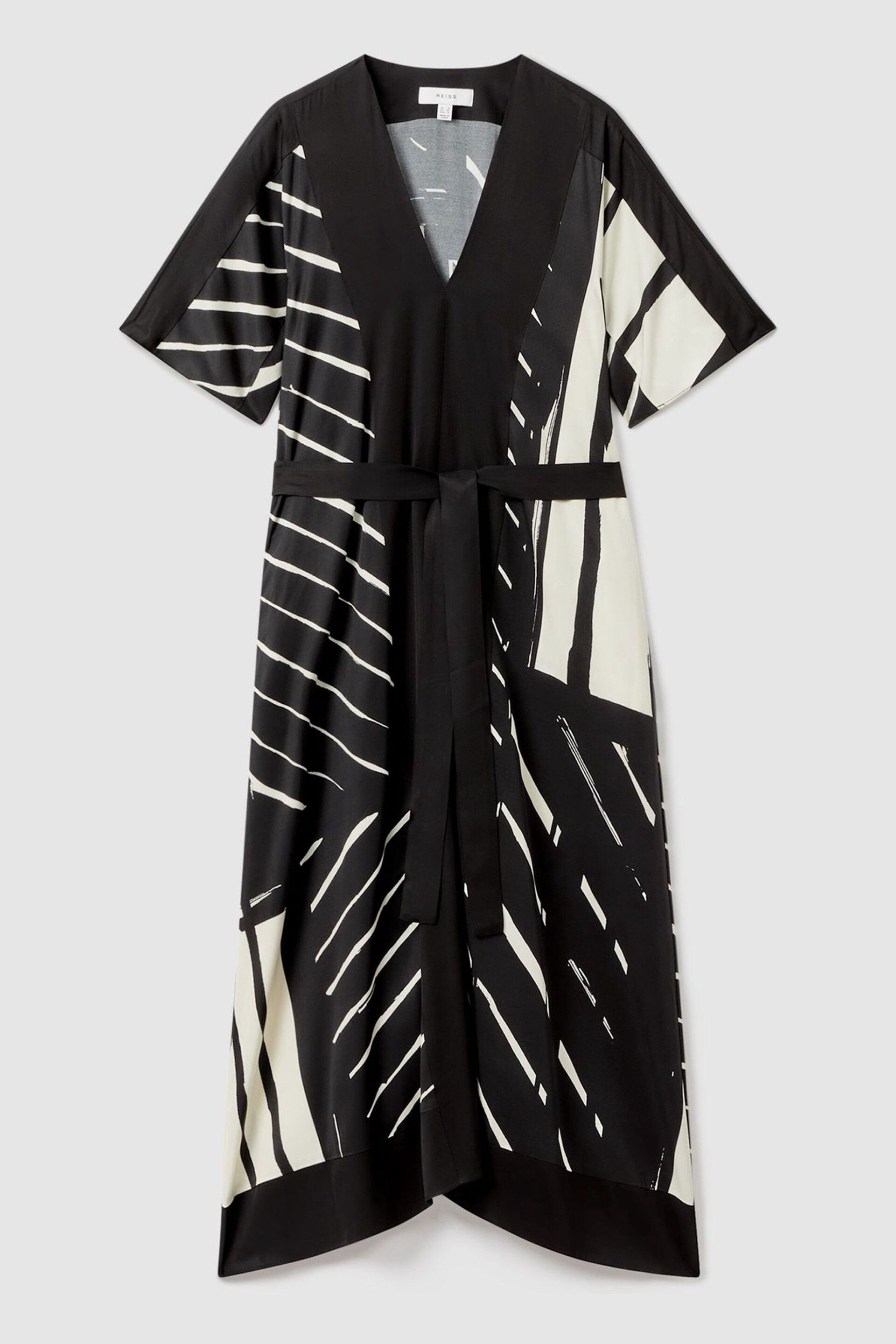 Reiss Black/White Cami Printed Fit and Flare Midi Dress - Image 2 of 7