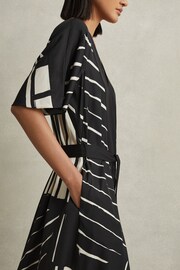 Reiss Black/White Cami Printed Fit and Flare Midi Dress - Image 5 of 7
