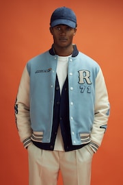 Reiss x McLaren F1 Team Soft Blue/Ecru McLaren F1 Leather Varsity Jacket - Image 3 of 11