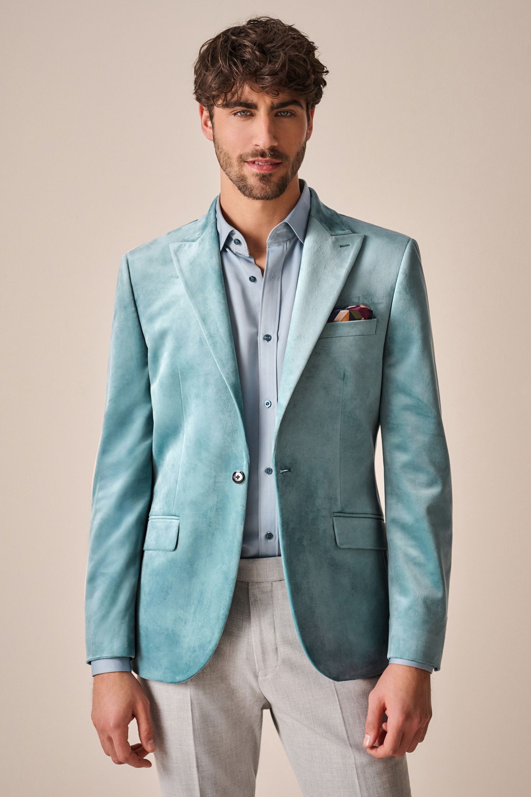 Buy Light Blue Slim Fit Self Lapel Velvet Blazer from Next Pakistan