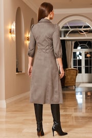 Sosandar Brown Faux Suede Popper Front Shirt Dress - Image 2 of 4