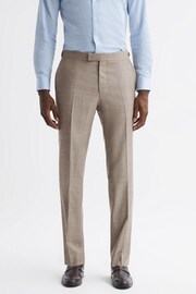 Reiss Oatmeal Abbey Slim Fit Checked Adjuster Trousers - Image 3 of 4