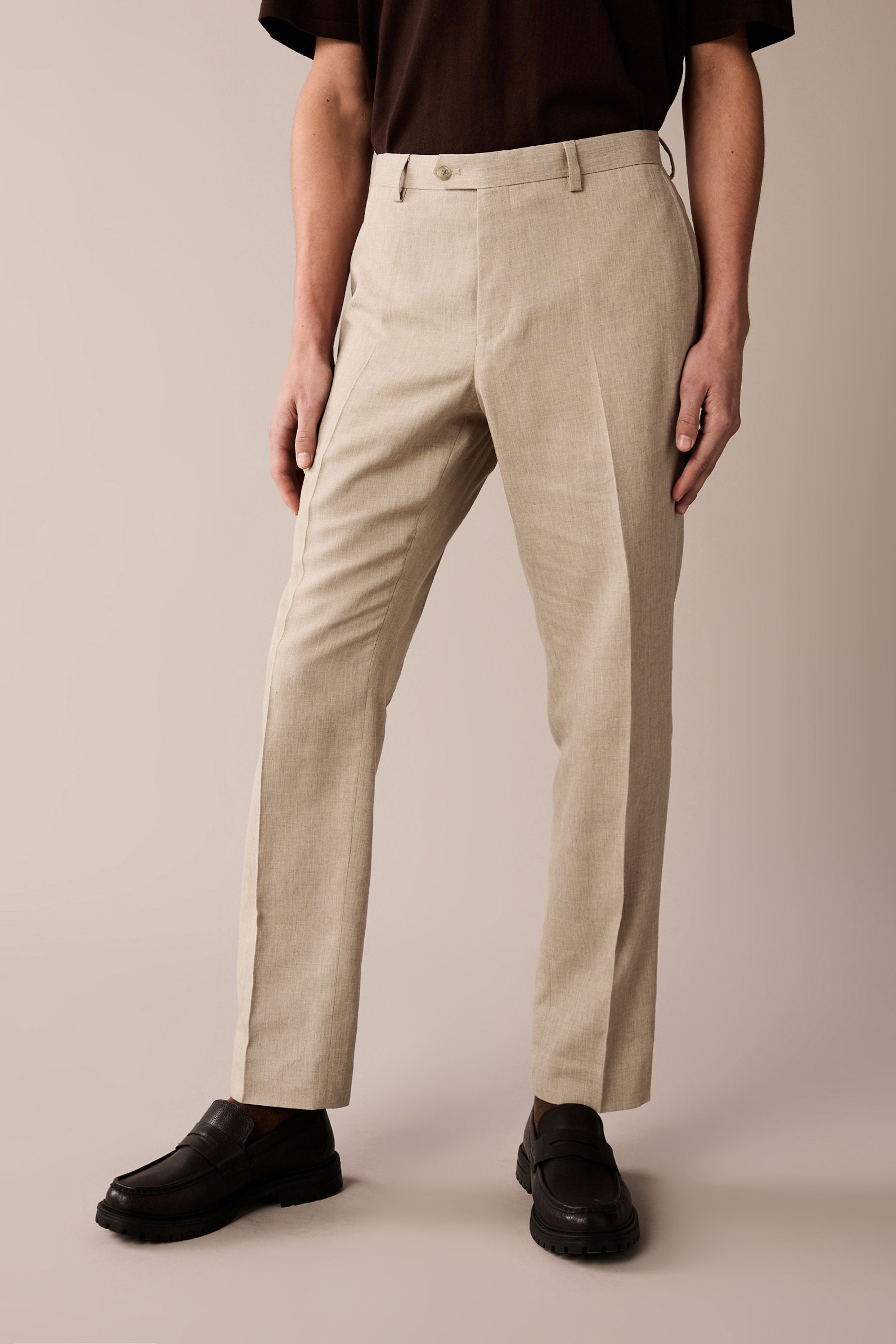 Buy Stone Linen Blend Tailored Fit Suit Trousers from the Next UK online shop