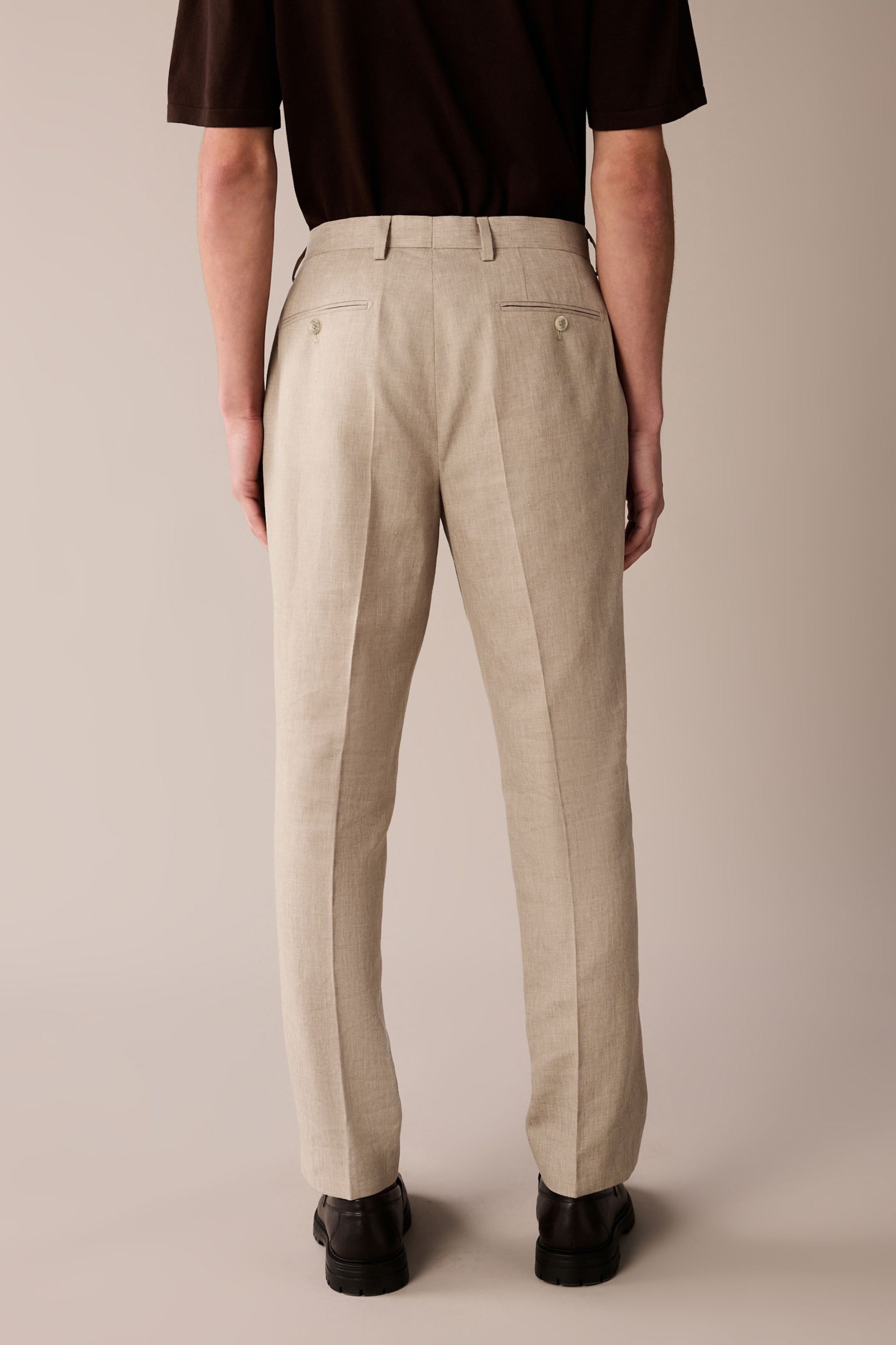 Stone Linen Tailored Fit Suit: Trousers - Image 3 of 9
